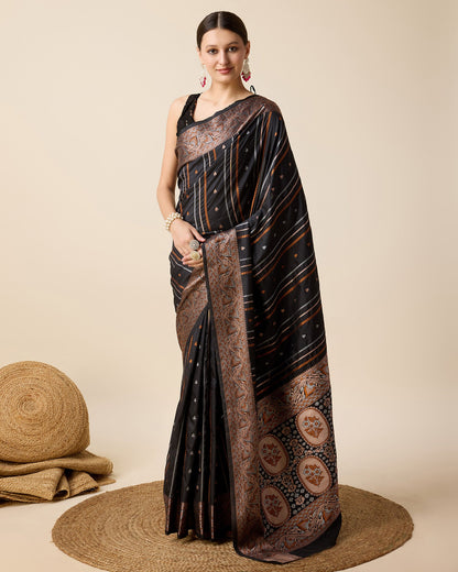 Vedant Vastram Soft Litchi Silk Banarasi Silk Saree - Black