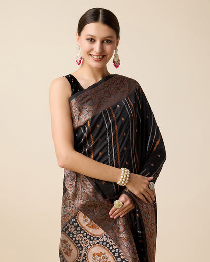Vedant Vastram Soft Litchi Silk Banarasi Silk Saree - Black