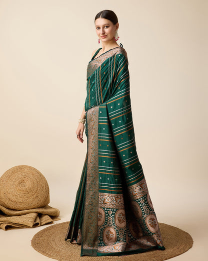 Vedant Vastram Soft Litchi Silk Banarasi Silk Saree - Green
