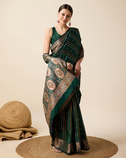 Vedant Vastram Soft Litchi Silk Banarasi Silk Saree - Green