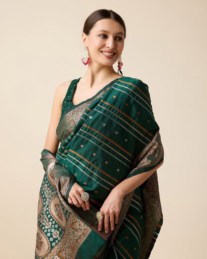 Vedant Vastram Soft Litchi Silk Banarasi Silk Saree - Green