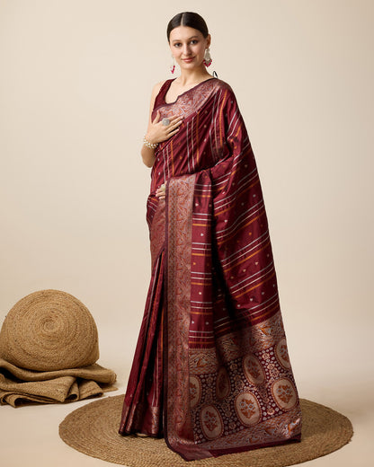 Vedant Vastram Soft Litchi Silk Banarasi Silk Saree - Maroon