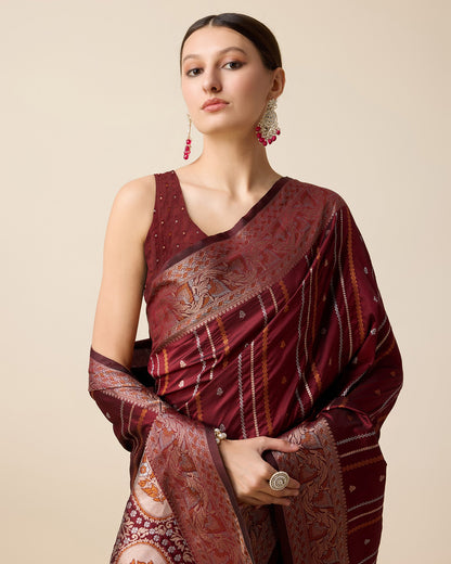 Vedant Vastram Soft Litchi Silk Banarasi Silk Saree - Maroon