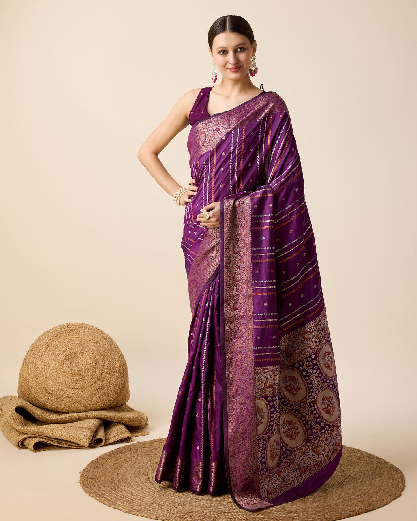 Vedant Vastram Soft Litchi Silk Banarasi Silk Saree - Purple