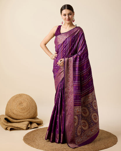 Vedant Vastram Soft Litchi Silk Banarasi Silk Saree - Purple