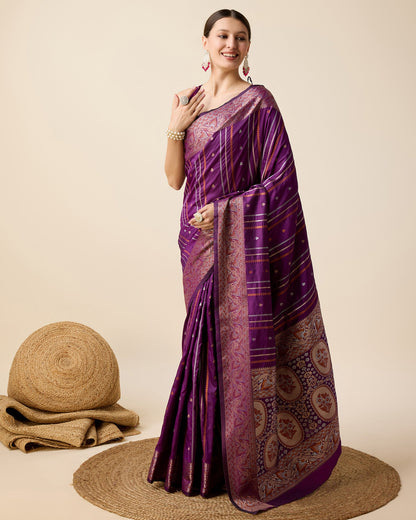 Vedant Vastram Soft Litchi Silk Banarasi Silk Saree - Purple