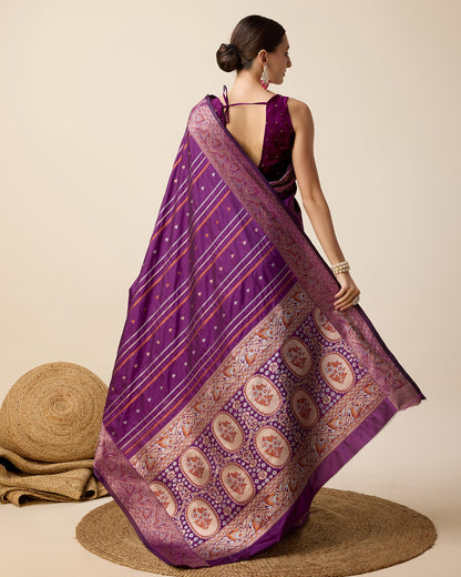Vedant Vastram Soft Litchi Silk Banarasi Silk Saree - Purple