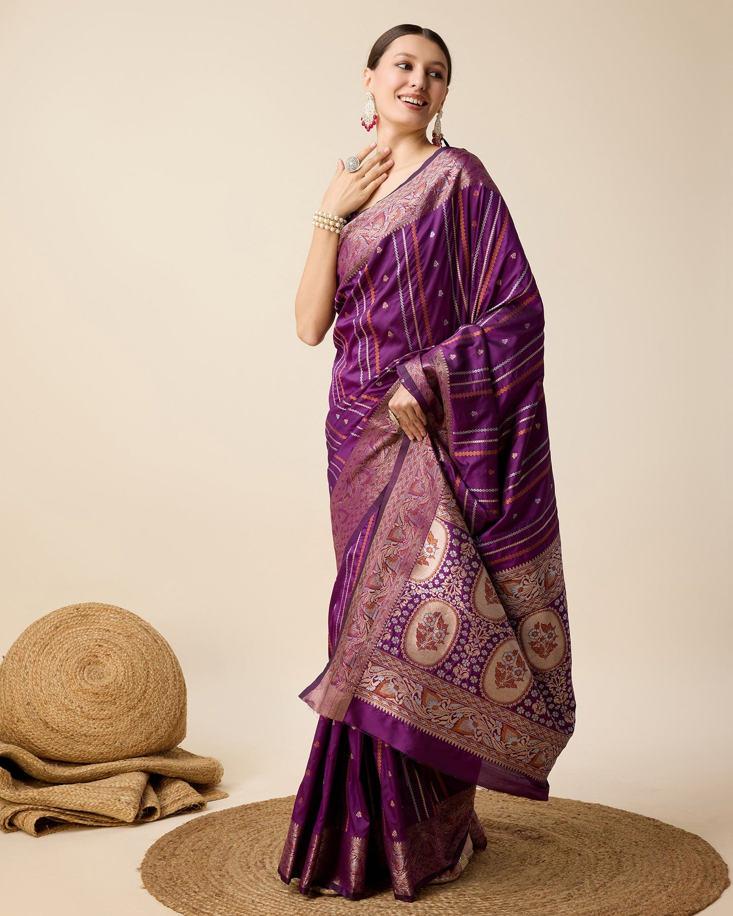 Vedant Vastram Soft Litchi Silk Banarasi Silk Saree - Purple