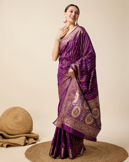 Vedant Vastram Soft Litchi Silk Banarasi Silk Saree - Purple