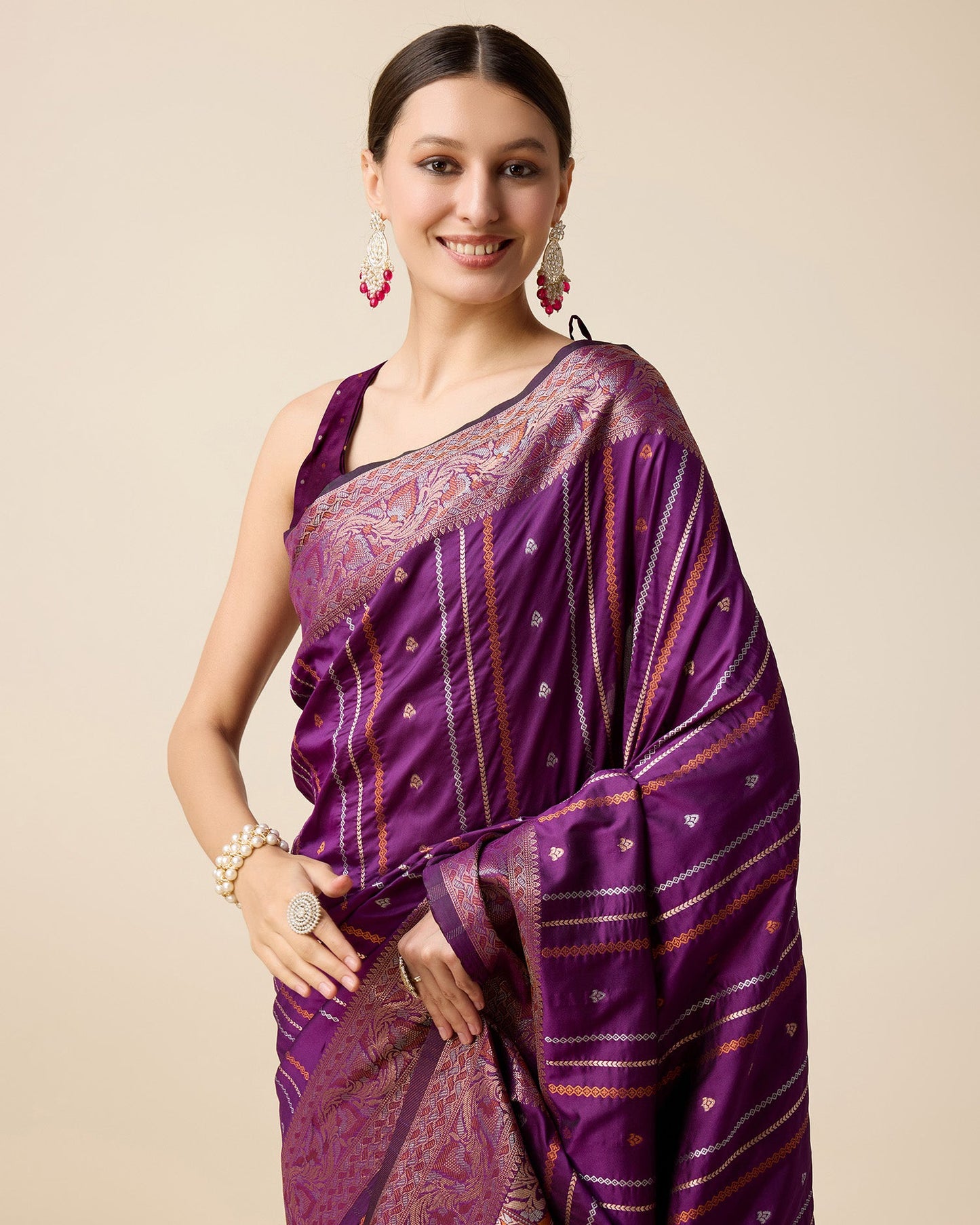 Vedant Vastram Soft Litchi Silk Banarasi Silk Saree - Purple