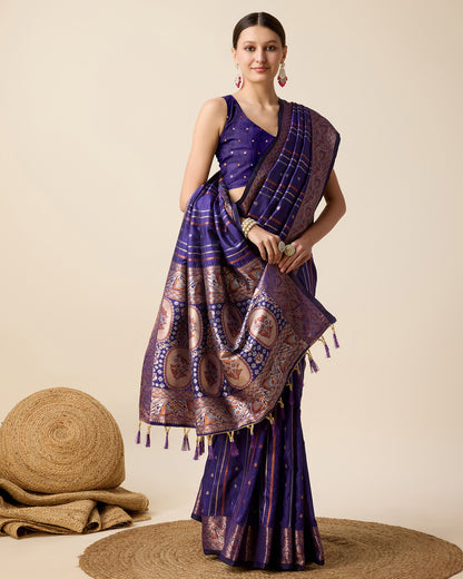 Vedant Vastram Soft Litchi Silk Banarasi Silk Saree - Violet