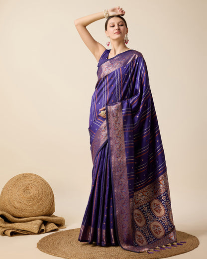 Vedant Vastram Soft Litchi Silk Banarasi Silk Saree - Violet