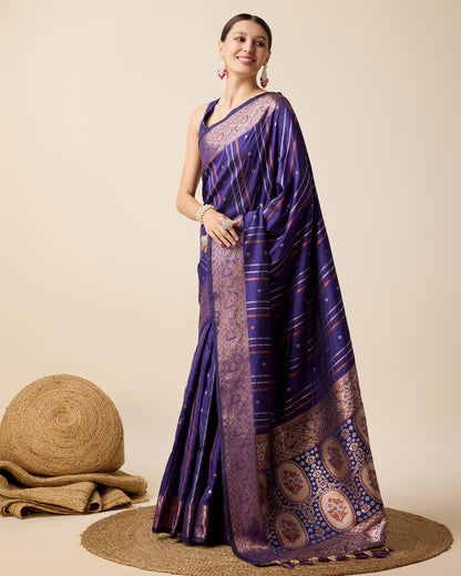 Vedant Vastram Soft Litchi Silk Banarasi Silk Saree - Violet
