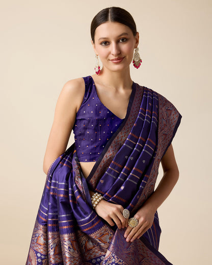 Vedant Vastram Soft Litchi Silk Banarasi Silk Saree - Violet