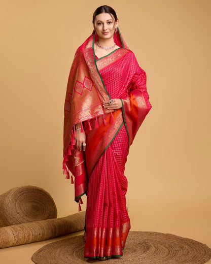 Vedant Vastram Soft Litchi Silk Banarasi Silk Saree - Pink