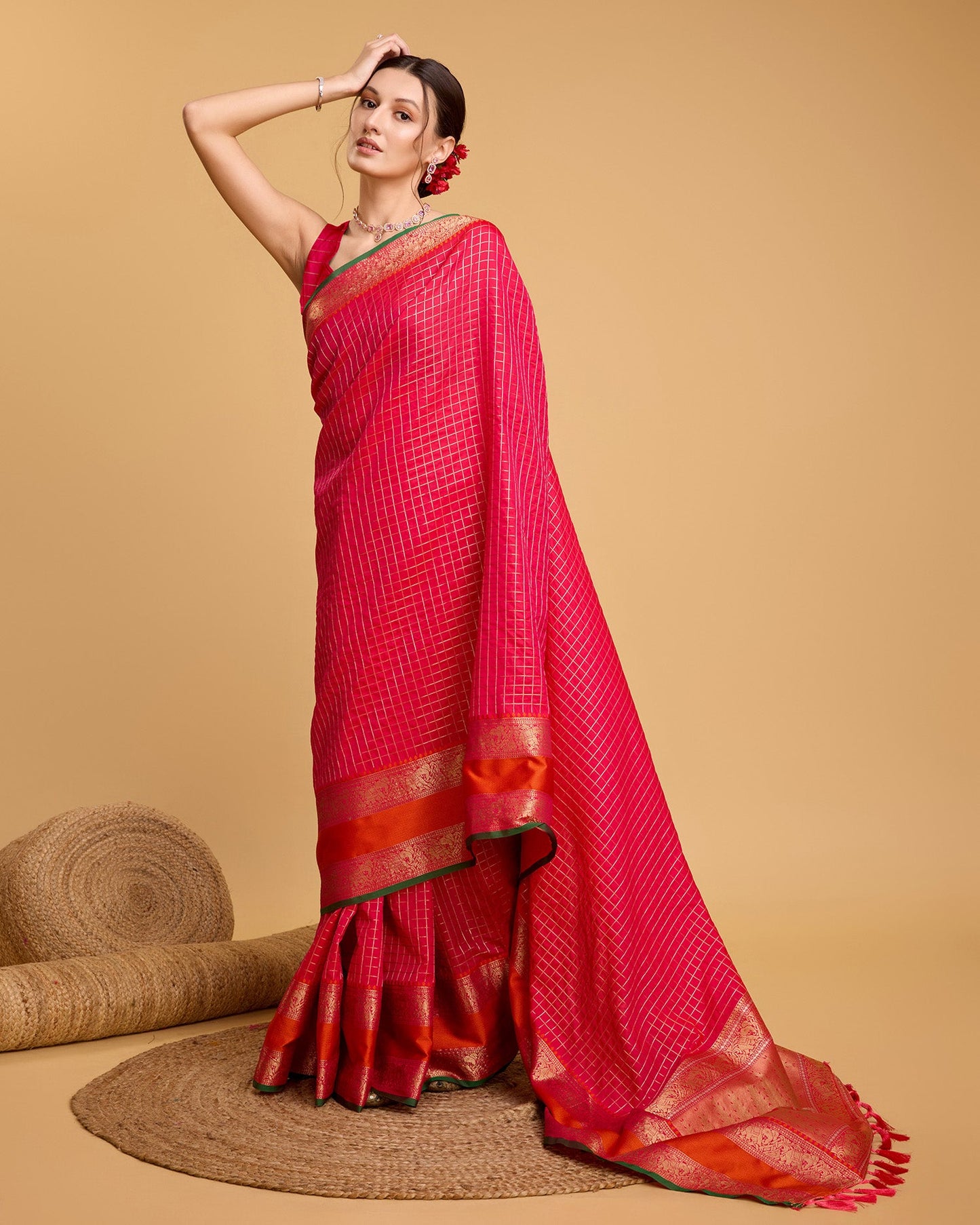 Vedant Vastram Soft Litchi Silk Banarasi Silk Saree - Pink