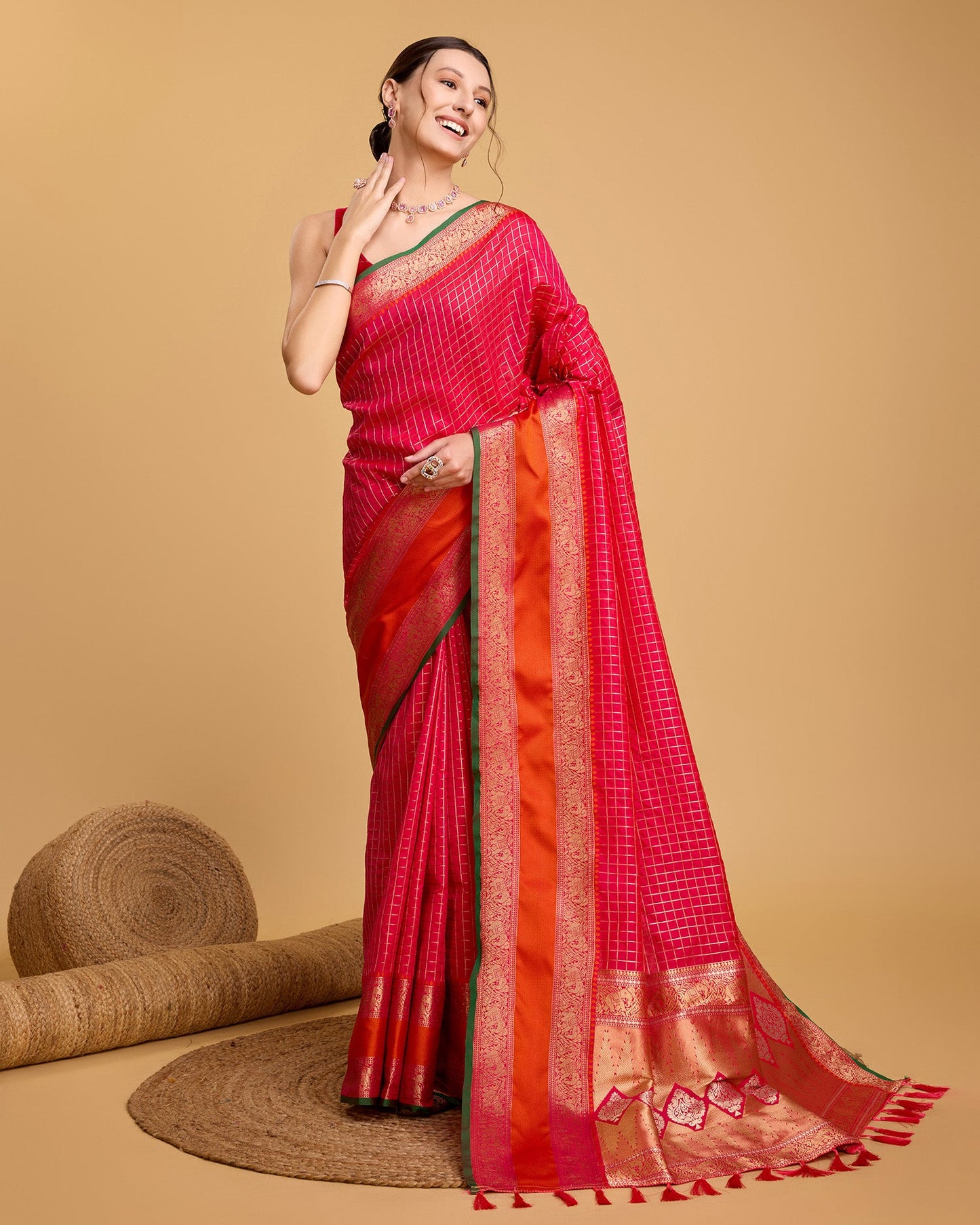 Vedant Vastram Soft Litchi Silk Banarasi Silk Saree - Pink