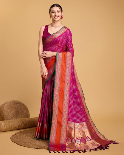 Vedant Vastram Soft Litchi Silk Banarasi Silk Saree - Rani