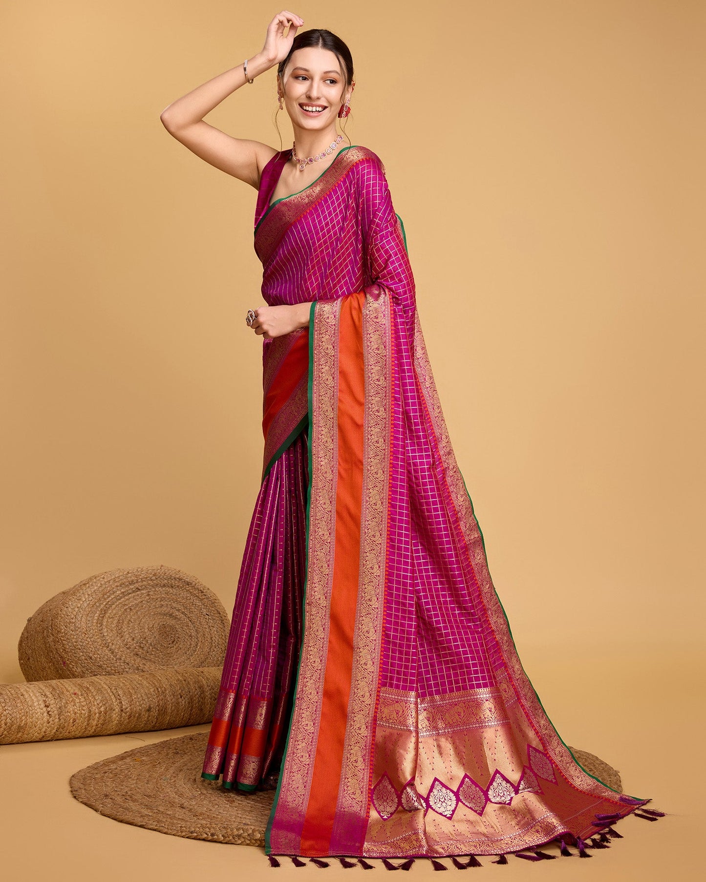 Vedant Vastram Soft Litchi Silk Banarasi Silk Saree - Rani