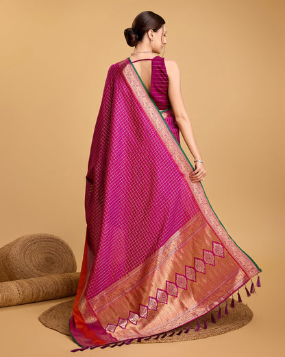 Vedant Vastram Soft Litchi Silk Banarasi Silk Saree - Rani