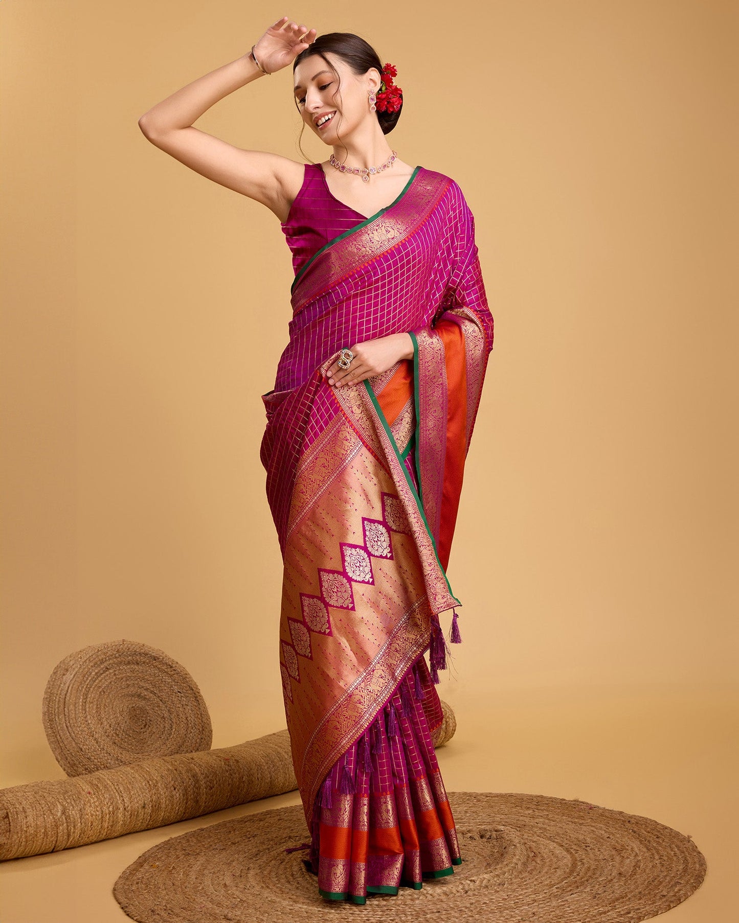 Vedant Vastram Soft Litchi Silk Banarasi Silk Saree - Rani