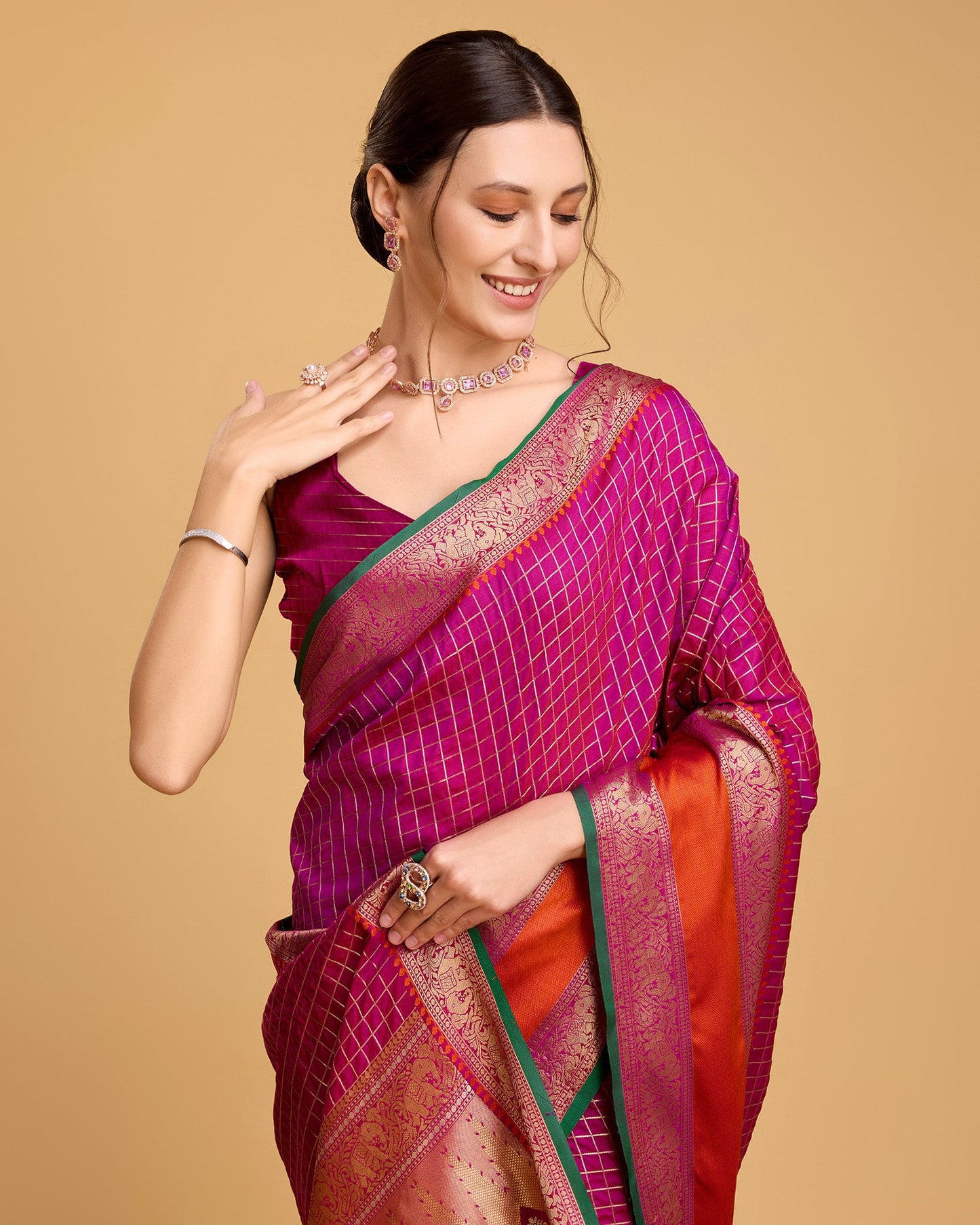 Vedant Vastram Soft Litchi Silk Banarasi Silk Saree - Rani