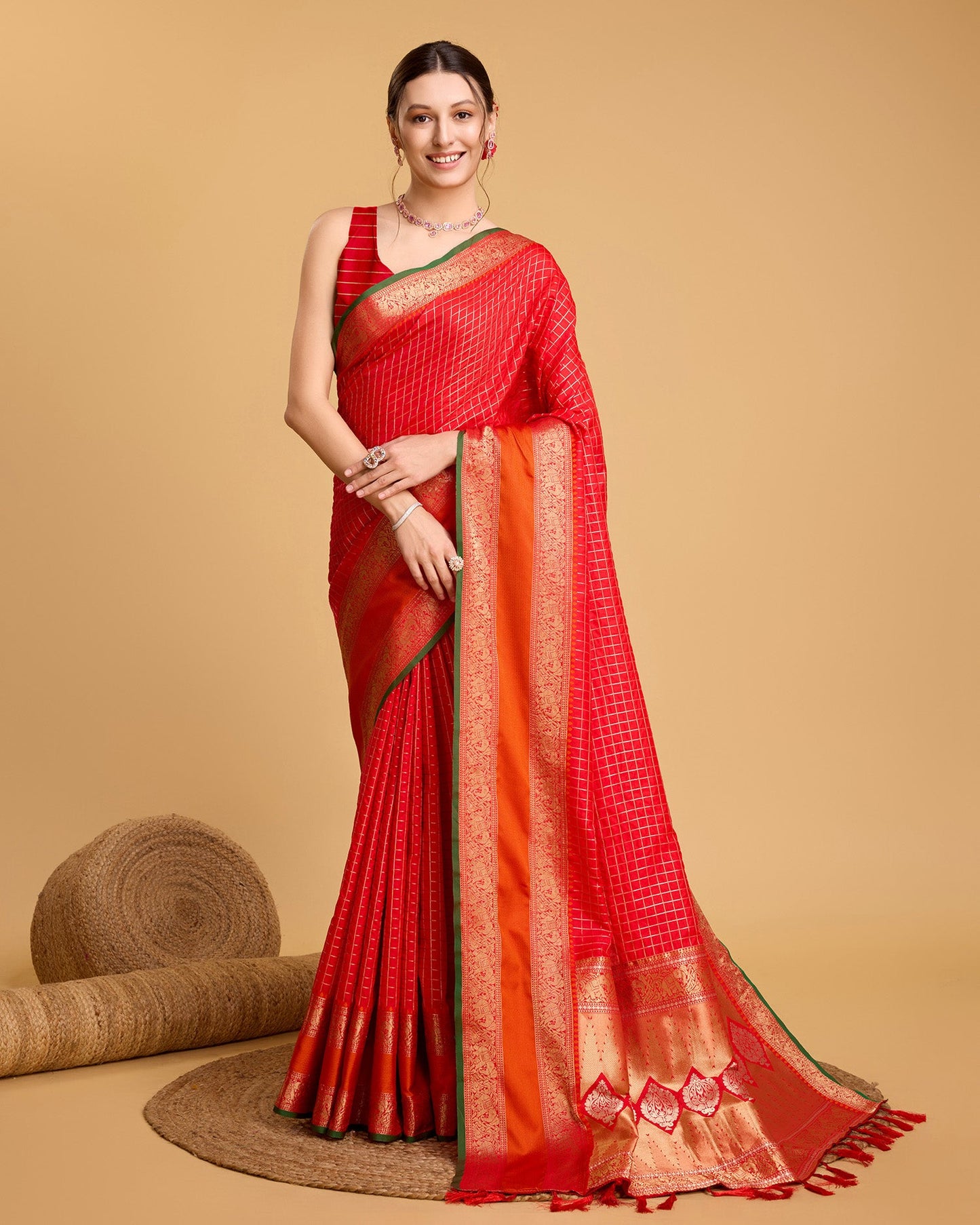 Vedant Vastram Soft Litchi Silk Banarasi Silk Saree - Red