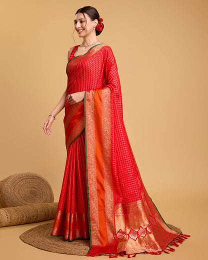 Vedant Vastram Soft Litchi Silk Banarasi Silk Saree - Red