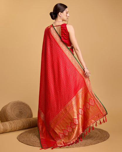 Vedant Vastram Soft Litchi Silk Banarasi Silk Saree - Red