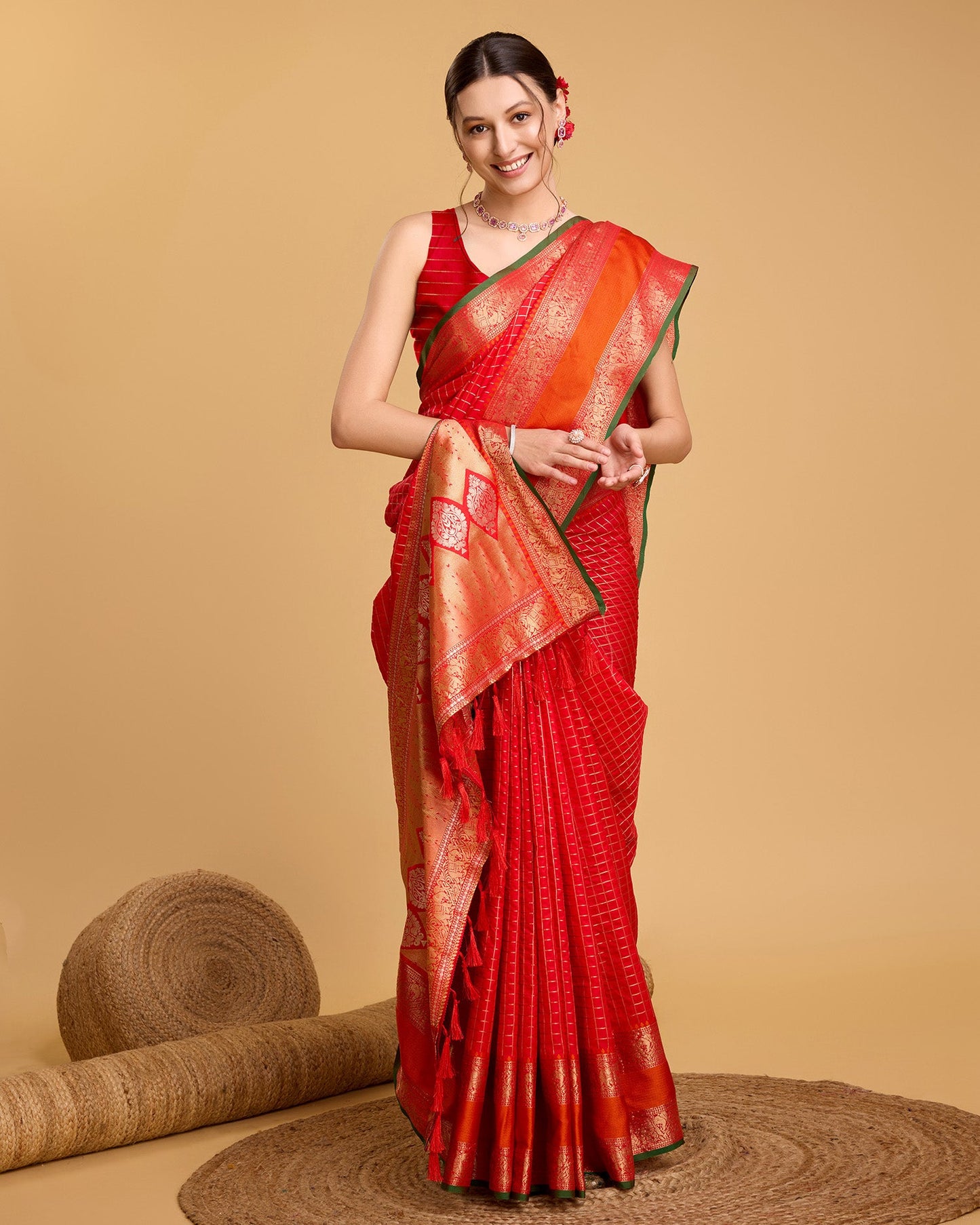 Vedant Vastram Soft Litchi Silk Banarasi Silk Saree - Red