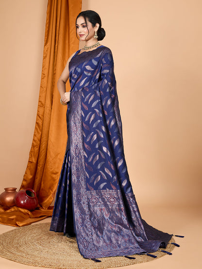 Vedant Vastram Soft Litchi Silk Banarasi Silk Jacquard Saree - Navy Blue
