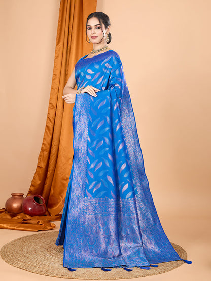 Vedant Vastram Soft Litchi Silk Banarasi Silk Jacquard Saree - Blue