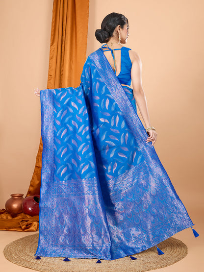 Vedant Vastram Soft Litchi Silk Banarasi Silk Jacquard Saree - Blue