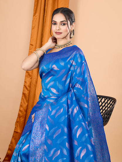 Vedant Vastram Soft Litchi Silk Banarasi Silk Jacquard Saree - Blue