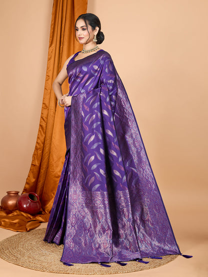 Vedant Vastram Soft Litchi Silk Banarasi Silk Jacquard Saree - Violet
