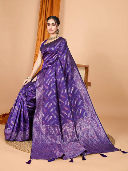 Vedant Vastram Soft Litchi Silk Banarasi Silk Jacquard Saree - Violet