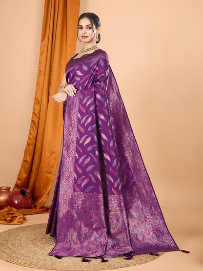 Vedant Vastram Soft Litchi Silk Banarasi Silk Jacquard Saree - Wine