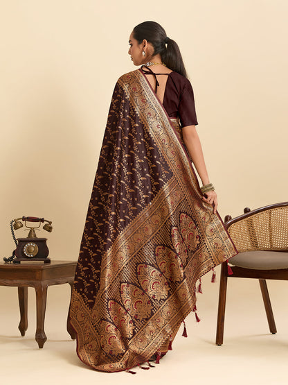 Vedant Vastram Soft Litchi Silk Banarasi Silk Jacquard Saree - Maroon