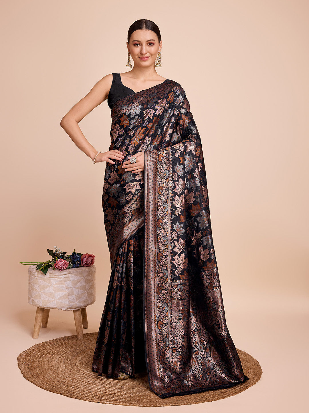 Vedant Vastram Soft Litchi Silk Banarasi Silk Saree - Black