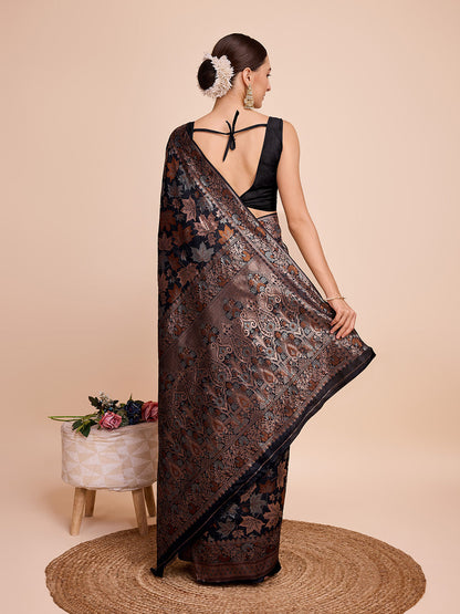 Vedant Vastram Soft Litchi Silk Banarasi Silk Saree - Black