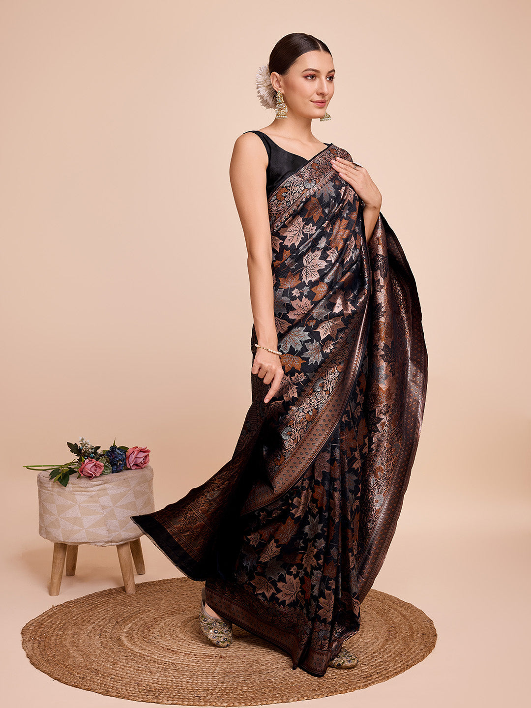 Vedant Vastram Soft Litchi Silk Banarasi Silk Saree - Black