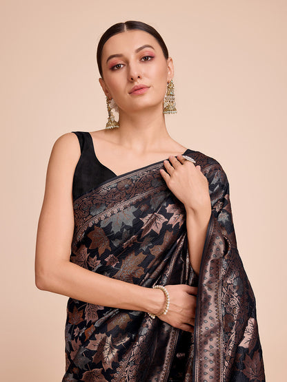 Vedant Vastram Soft Litchi Silk Banarasi Silk Saree - Black