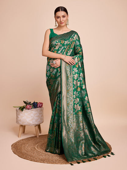 Vedant Vastram Soft Litchi Silk Banarasi Silk Saree - Green