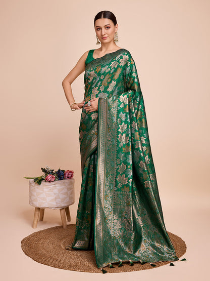 Vedant Vastram Soft Litchi Silk Banarasi Silk Saree - Green