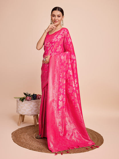 Vedant Vastram Soft Litchi Silk Banarasi Silk Saree - Magenta