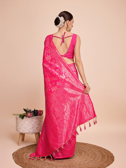 Vedant Vastram Soft Litchi Silk Banarasi Silk Saree - Magenta