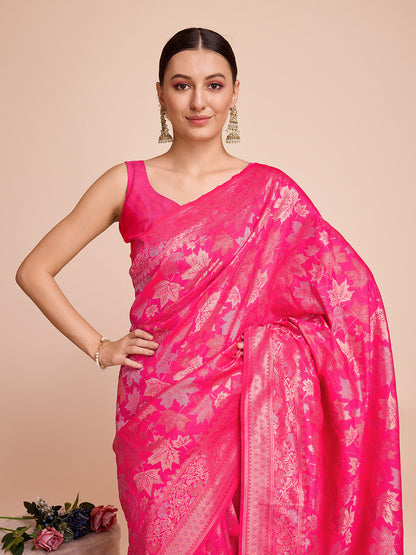 Vedant Vastram Soft Litchi Silk Banarasi Silk Saree - Magenta