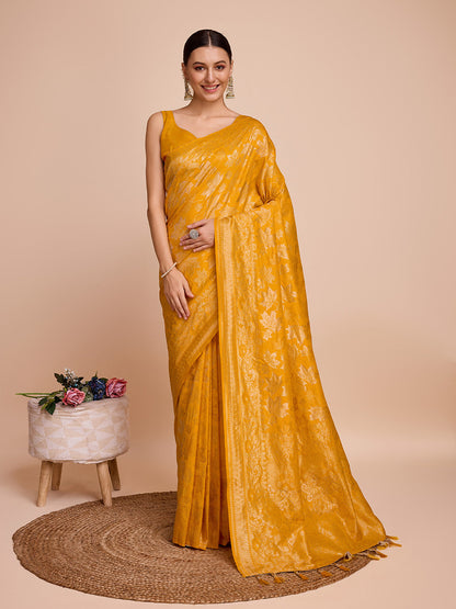 Vedant Vastram Soft Litchi Silk Banarasi Silk Saree - Mustard