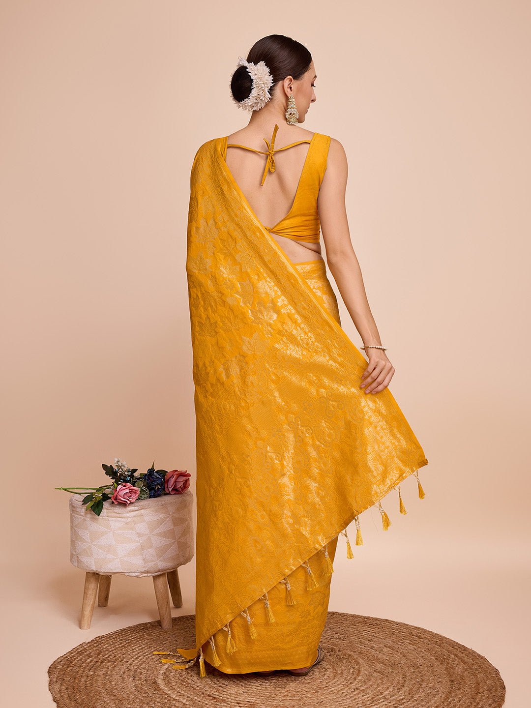 Vedant Vastram Soft Litchi Silk Banarasi Silk Saree - Mustard