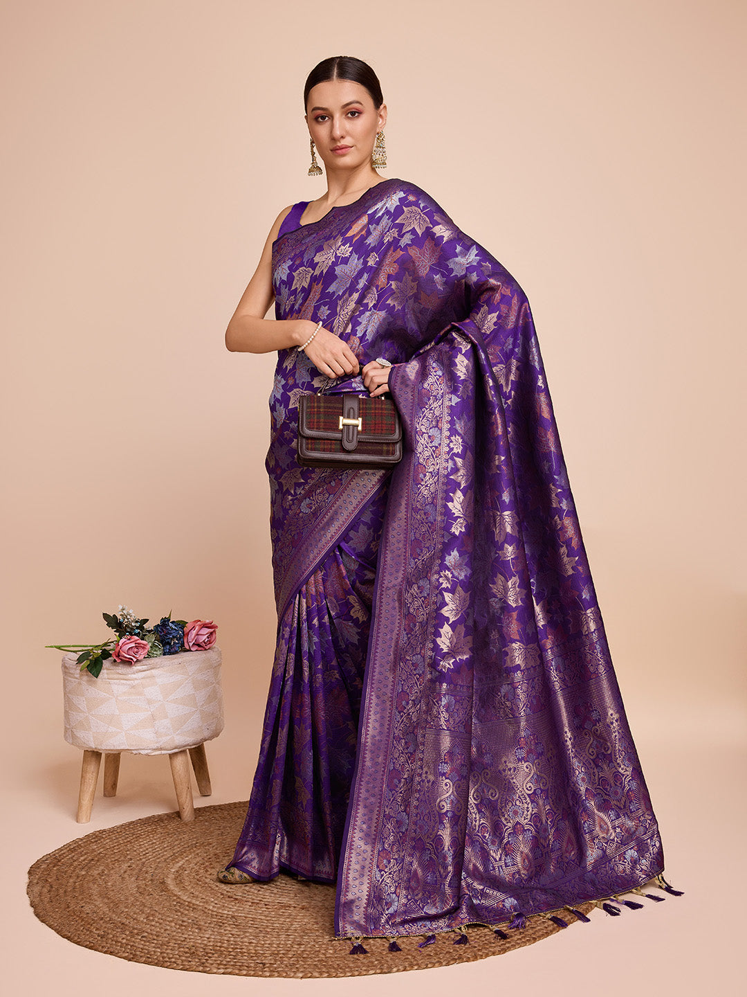 Vedant Vastram Soft Litchi Silk Banarasi Silk Saree - Violet
